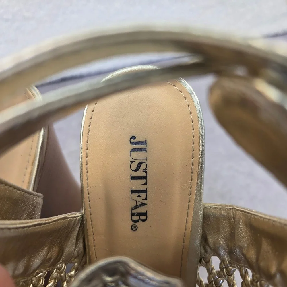 JustFab Sumner Gold Woven Wedge Sandals Metallic Strappy Platform Heels W-9.5